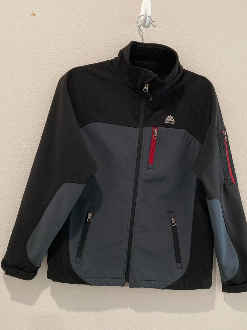 Snozu Black Gray Softshell Fleece Lined Zipper Jacket L